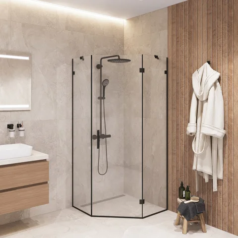 П’ятикутна душова кабіна VICTORIA LOFT з чорною фурнітурою