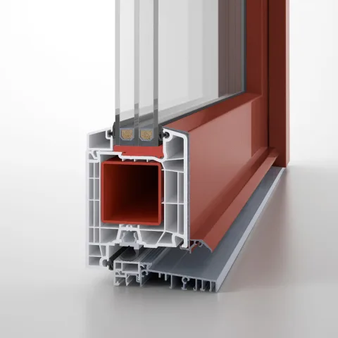 Сечение тёплого порога металлопластиковых входных дверей Aluplast